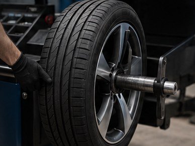 A wheel mounted on the balancing machine shaft